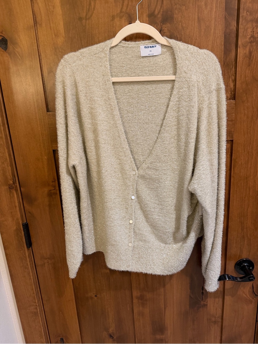 Old Navy Cream Sparkle V-Neck Button Sweater